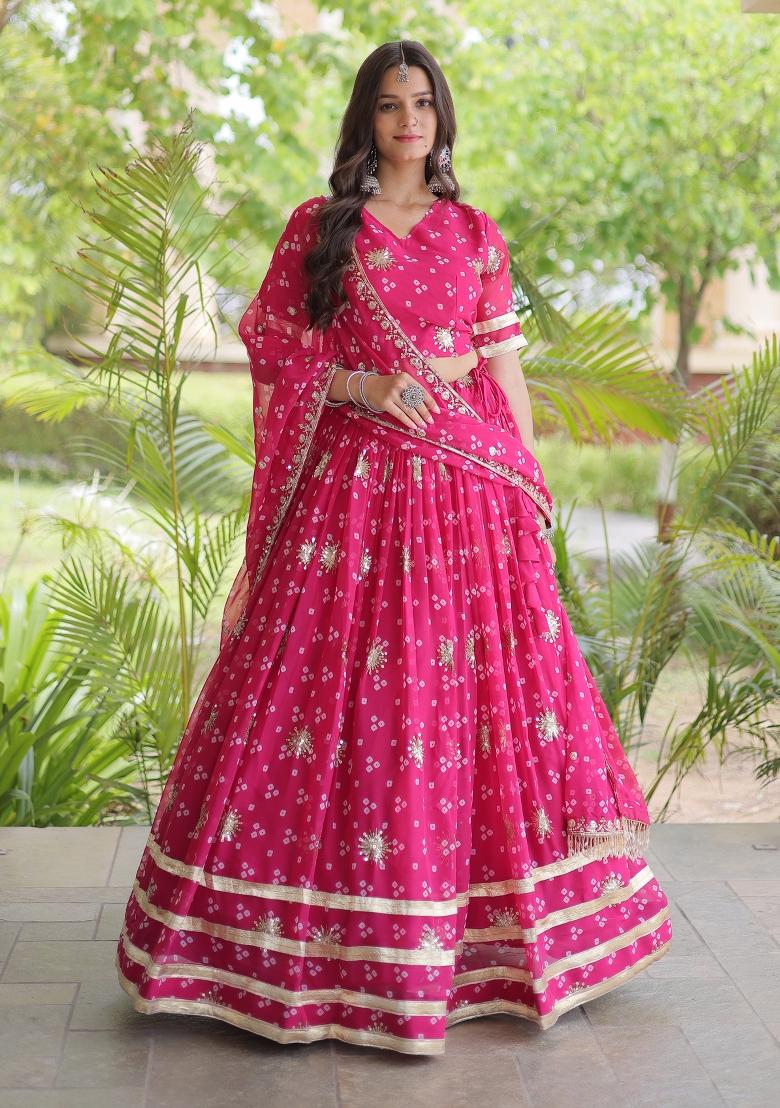 Pink Embroidered Georgette Lehenga Set - Indya