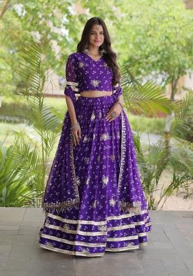 Purple Embroidered Georgette Lehenga Set
