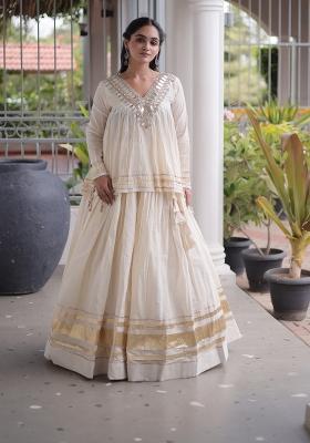 White Zari Work Cotton Lehenga Set
