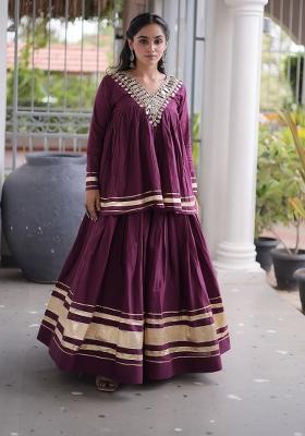 Wine Zari Work Cotton Lehenga Set