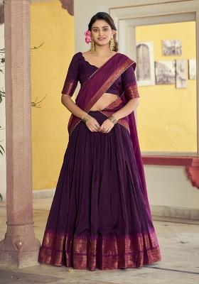 Wine Zari Work Cotton Lehenga Set