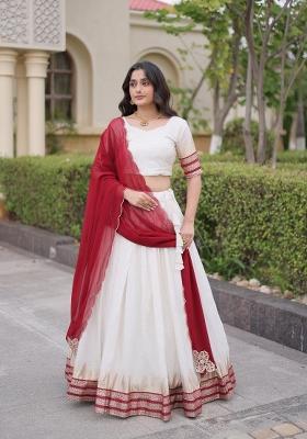 White Zari Work Viscose Lehenga Set