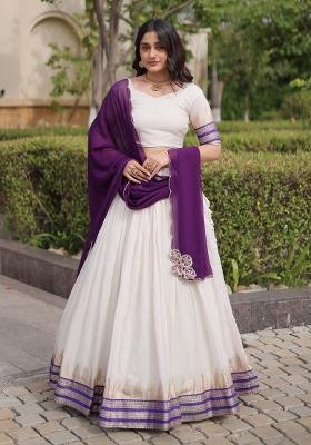 White Zari Work Viscose Lehenga Set