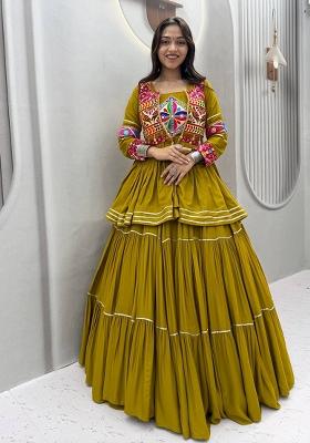 Yellow Lace Work Cotton Lehenga Set