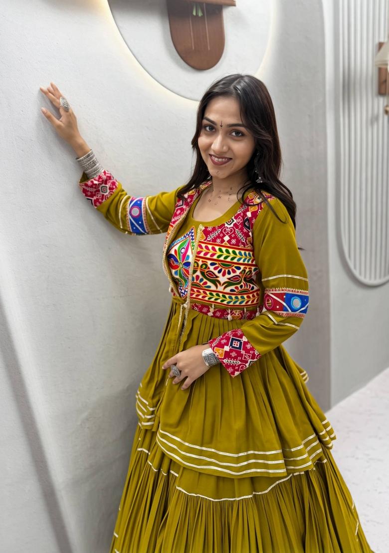 Yellow Lace Work Cotton Lehenga Set - Indya