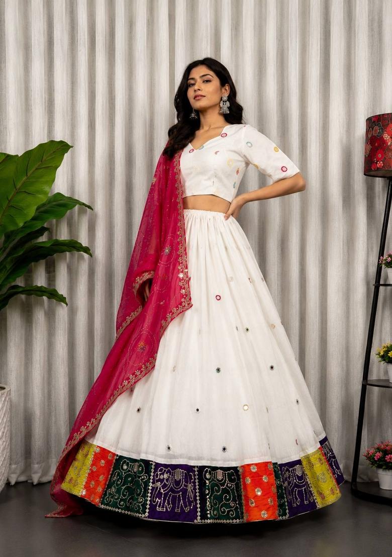 Rani Pink Embroidered Silk Lehenga Set - Indya
