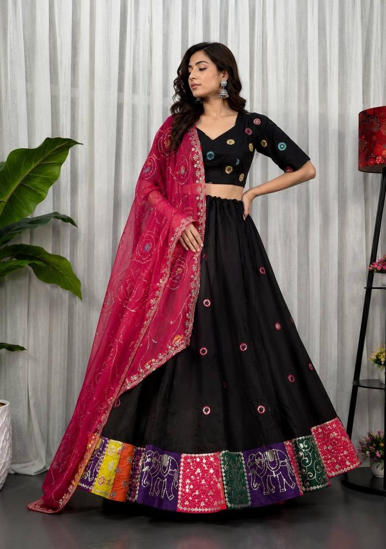 Rani Pink Embroidered Silk Lehenga Set - Indya