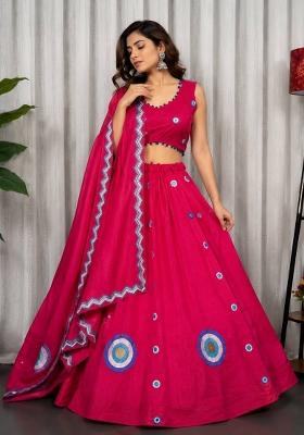 Rani Pink Embroidered Silk Lehenga Set