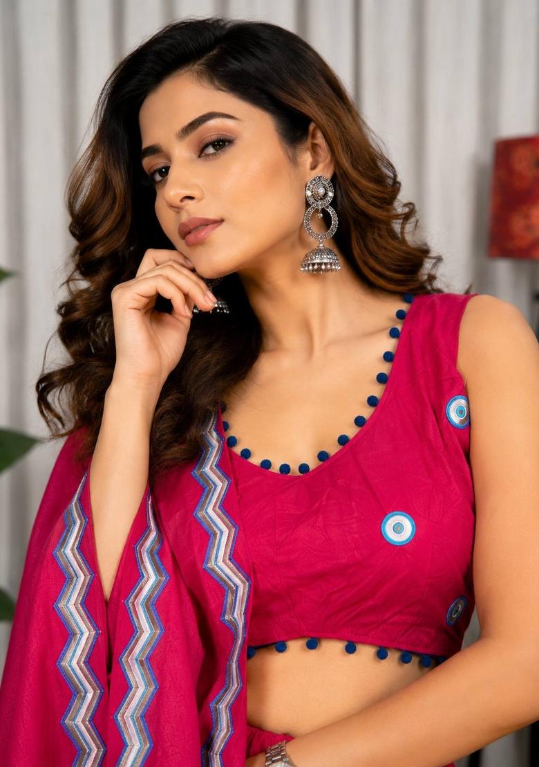 Rani Pink Embroidered Silk Lehenga Set - Indya