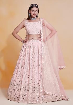 Pink Embroidered Georgette Lehenga Set