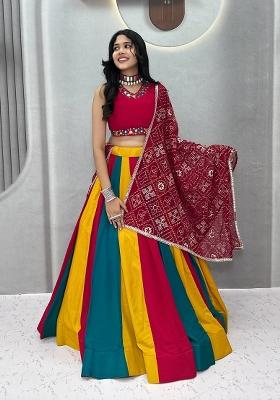 Multicolor Thread Work Cotton Lehenga Set