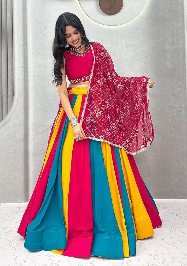 Multicolor Thread Work Cotton Lehenga Set - Indya