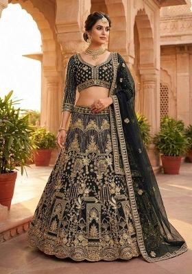Black Sequin Work Net Lehenga Set