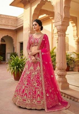 Pink Sequin Work Net Lehenga Set