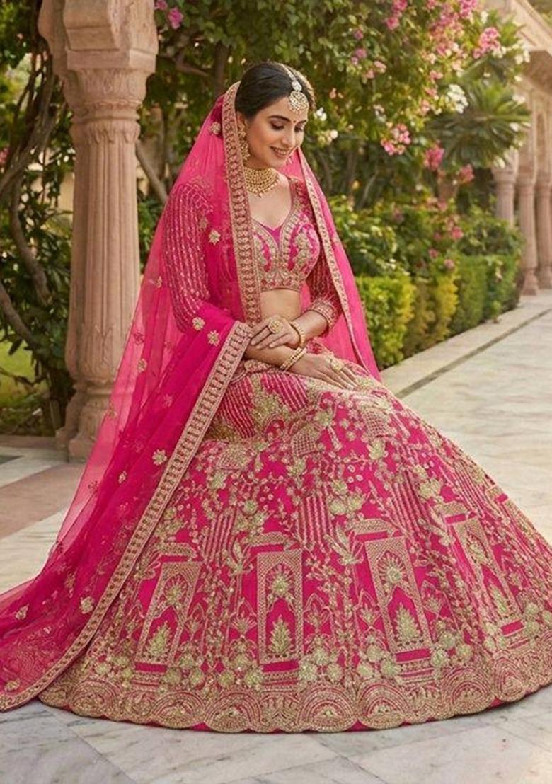Pink Sequin Work Net Lehenga Set - Indya