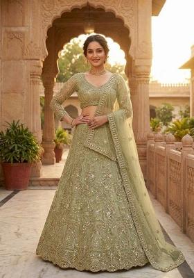 Pista Sequin Work Net Lehenga Set