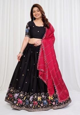 Black Embroidered Georgette Lehenga Set