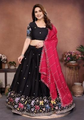 Black Embroidered Georgette Lehenga Set