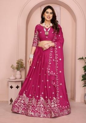 Pink Embroidered Georgette Lehenga Set