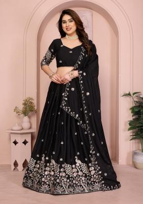 Black Embroidered Georgette Lehenga Set