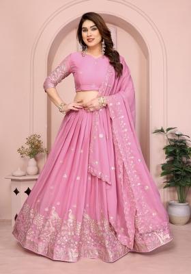 Light Pink Embroidered Georgette Lehenga Set