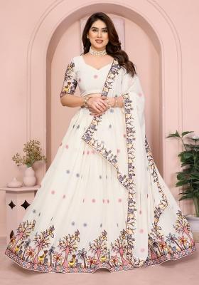 White Embroidered Georgette Lehenga Set