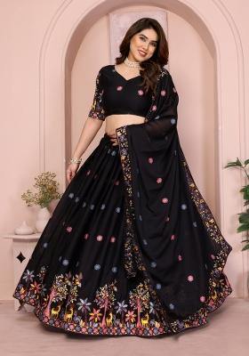 Black Embroidered Georgette Lehenga Set