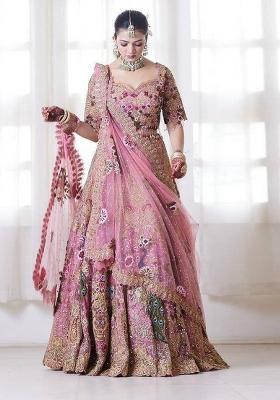 Pink Embroidered Georgette Lehenga Set