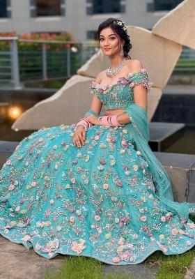 Sky Blue Embroidered Georgette Lehenga Set