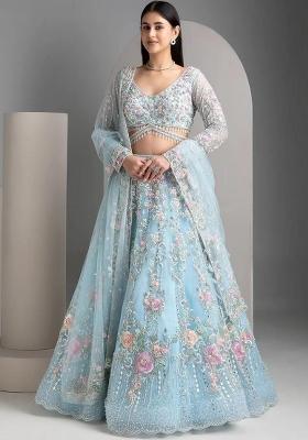 Sky Blue Silk Lehenga Set