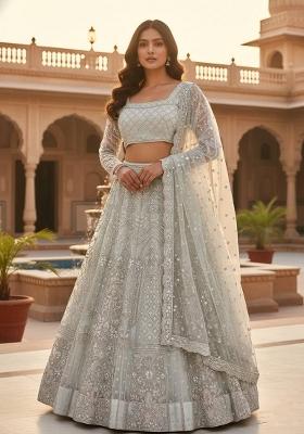 Off White Net Lehenga Set