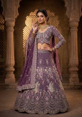Dusty Purple Sequin Work Net Lehenga Set