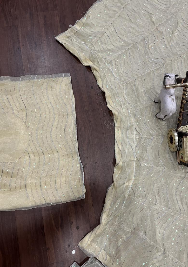 Cream Sequin Work Silk Lehenga Set - Indya