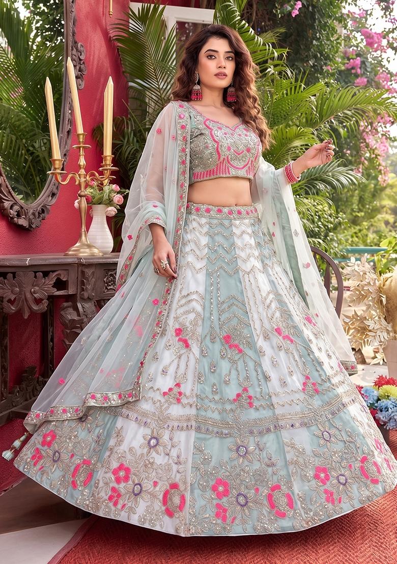 Multicolor Sequin Work Silk Lehenga Set - Indya