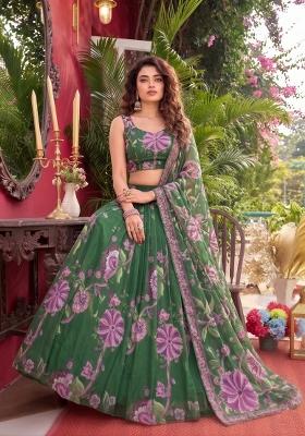 Green Sequin Work Georgette Lehenga Set