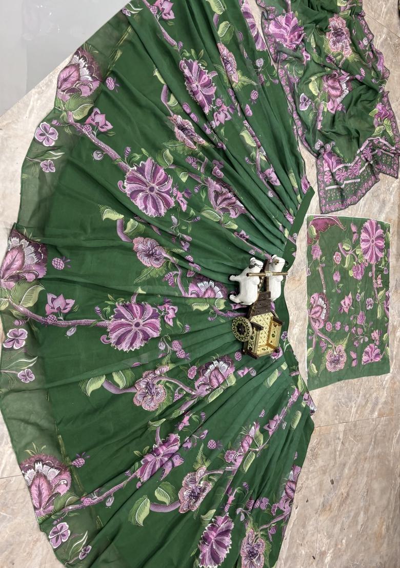 Green Sequin Work Georgette Lehenga Set - Indya
