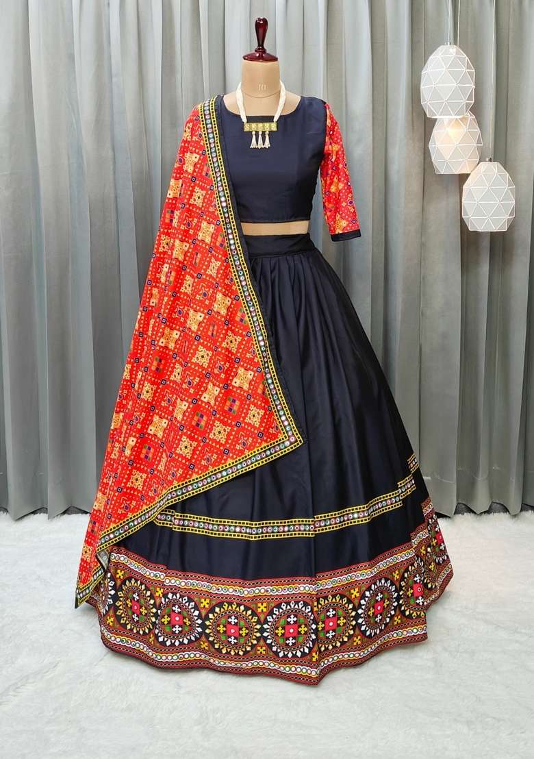 Multicolor Printed Muslin Lehenga Set for Diwali and Festive Wear - Indya