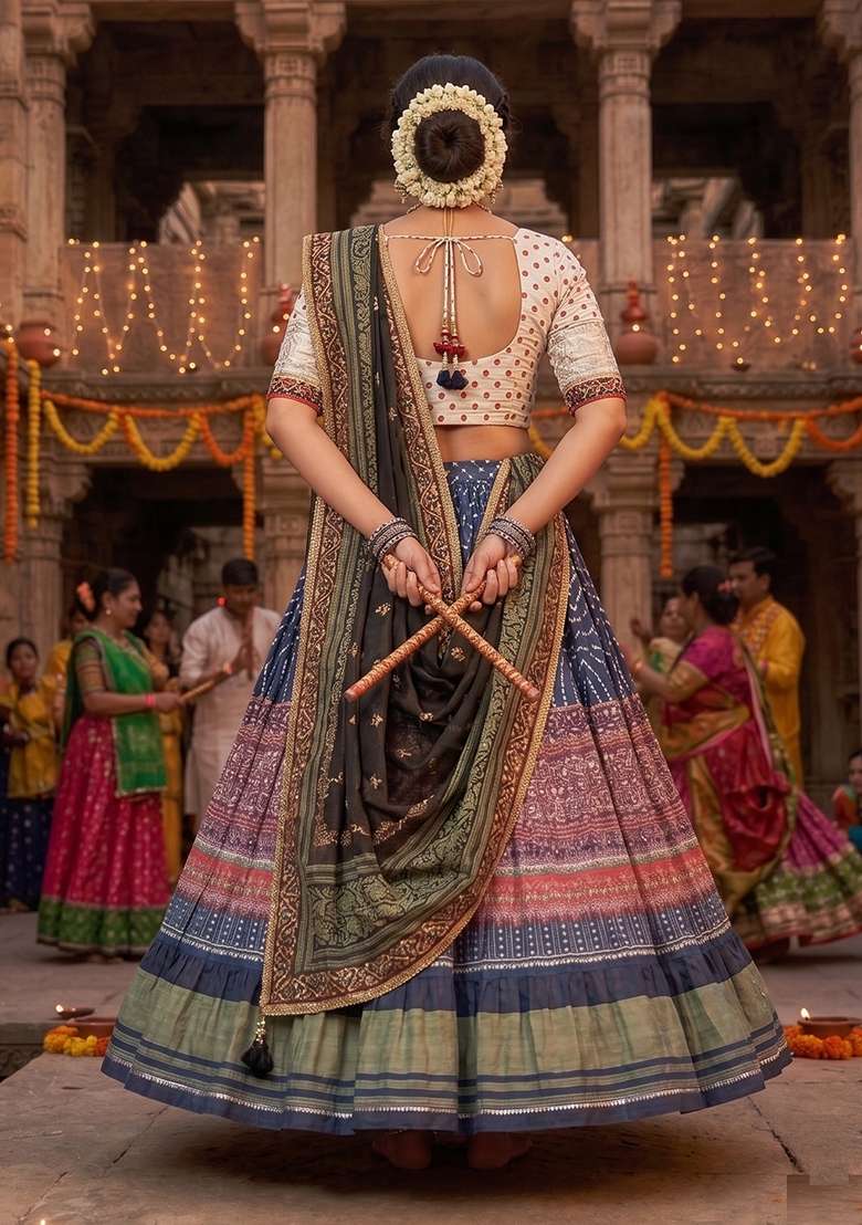 Multicolor Printed Silk Lehenga Set - Indya