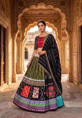 Multicolor Printed Silk Lehenga Set for Diwali and Festive Wear