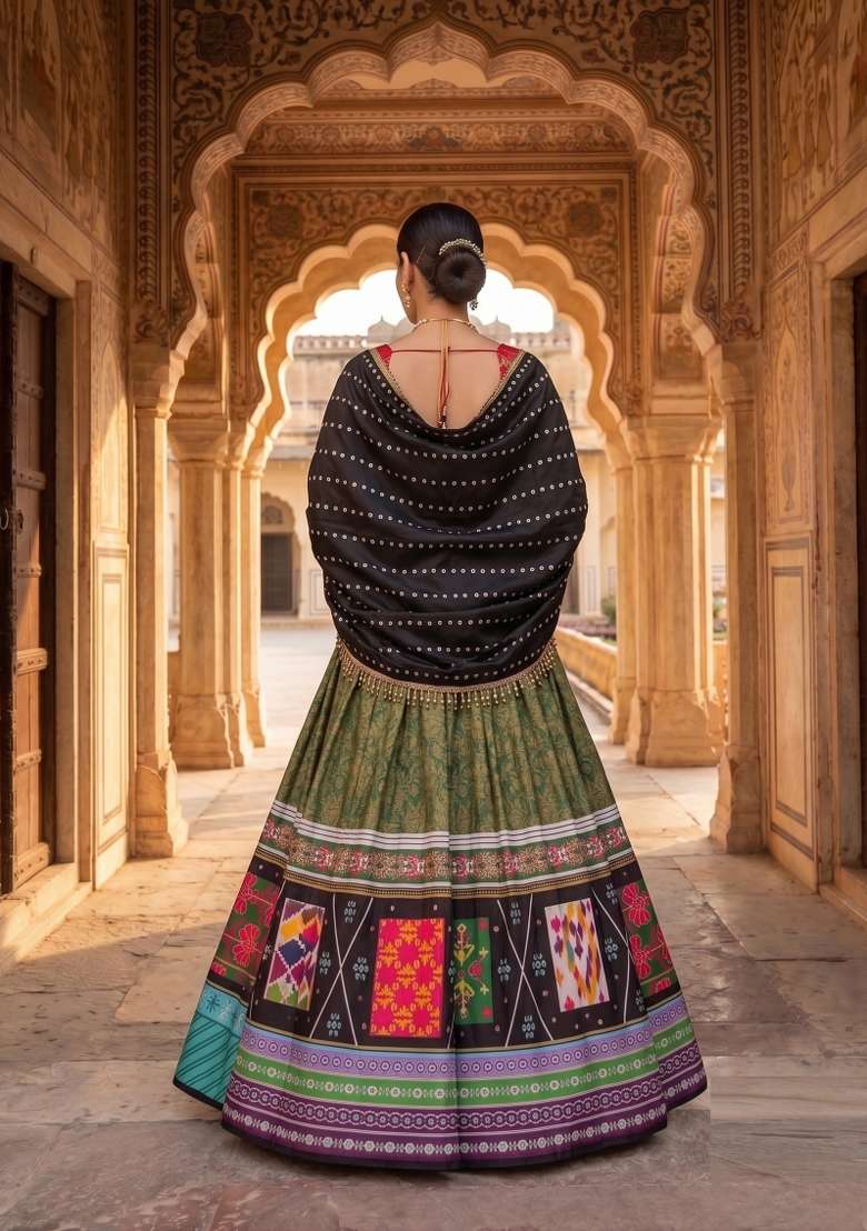 Multicolor Printed Silk Lehenga Set for Diwali and Festive Wear - Indya