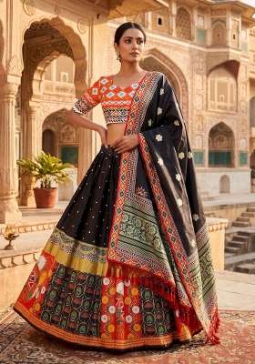 Multicolor Printed Silk Lehenga Set for Diwali and Festive Wear