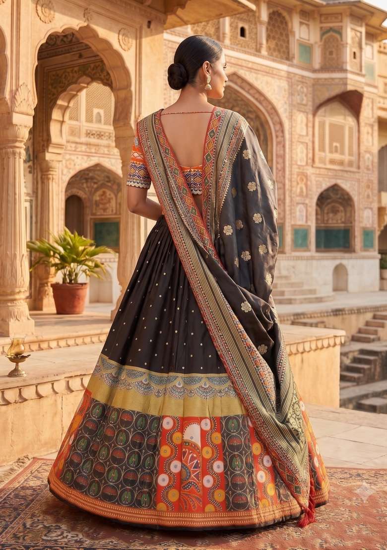 Multicolor Printed Silk Lehenga Set for Diwali and Festive Wear - Indya