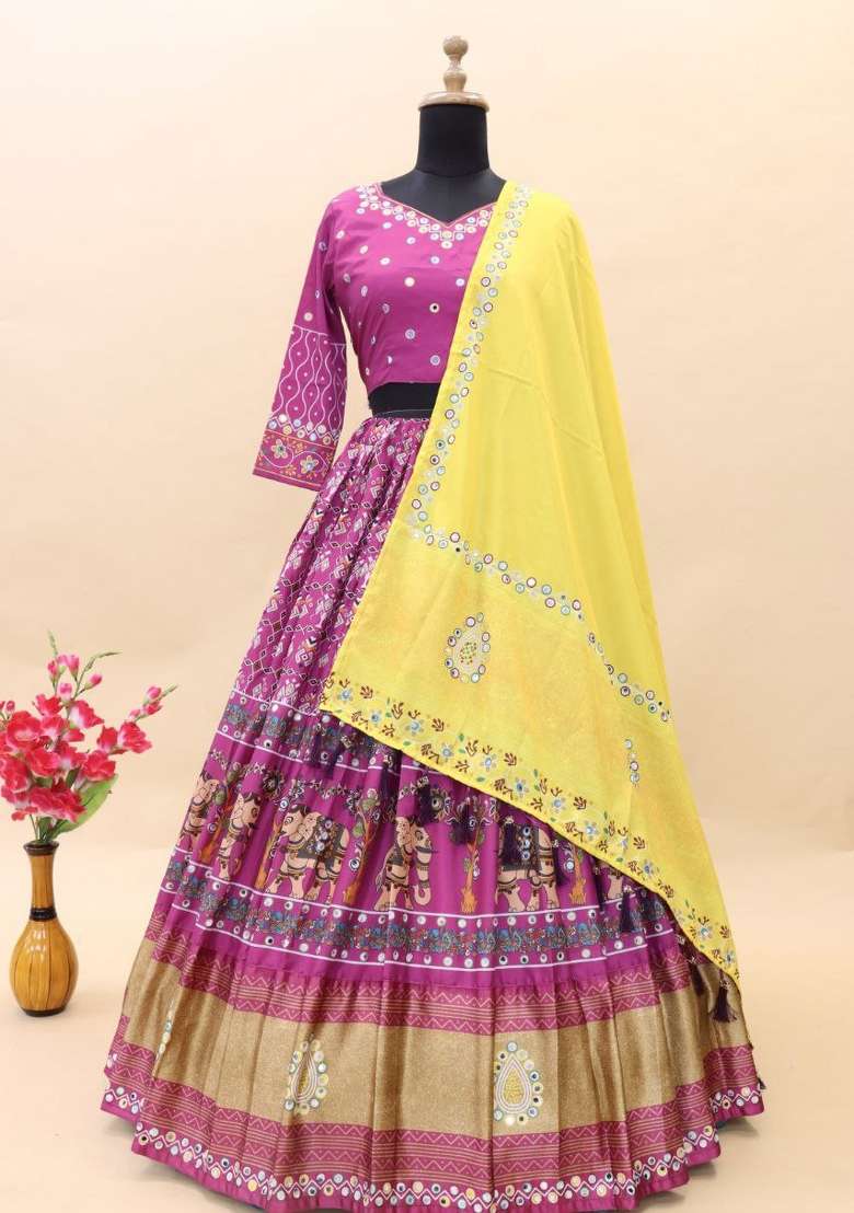 Multicolor Silk Lehenga Set with Printed for Diwali | Wedding & Festive Wear - Indya
