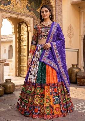 Multicolor Silk Lehenga Set with Printed for Diwali | Wedding & Festive Wear