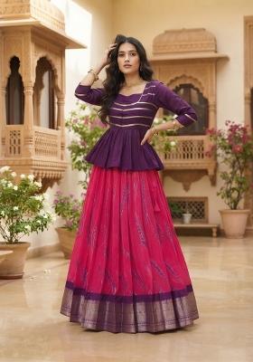 Purple Zari Work Cotton Lehenga Set