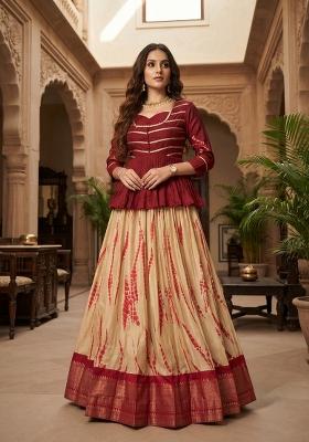 Red Zari Work Cotton Lehenga Set