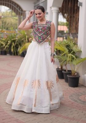 White Embroidered Roman Lehenga Set