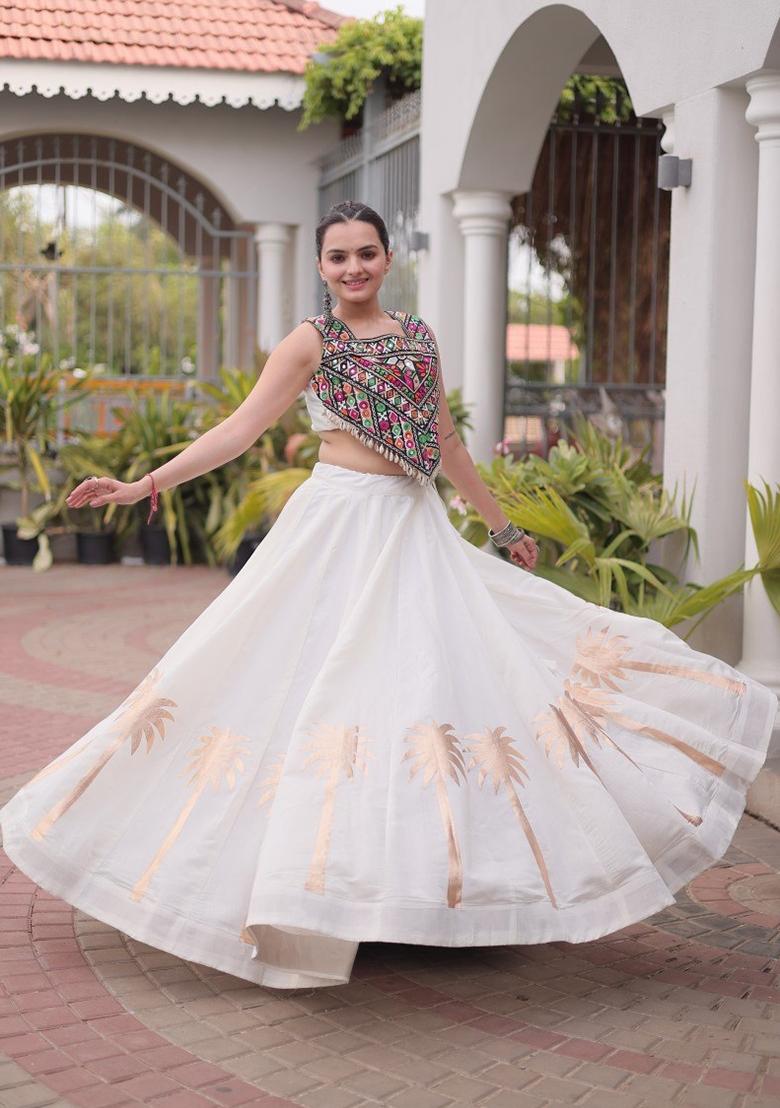 White Embroidered Roman Lehenga Set - Indya