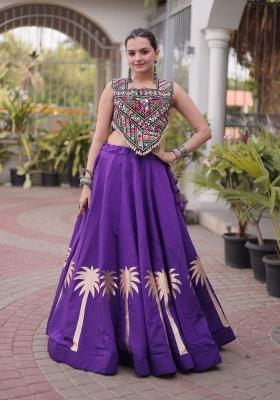 Purple Embroidered Roman Lehenga Set