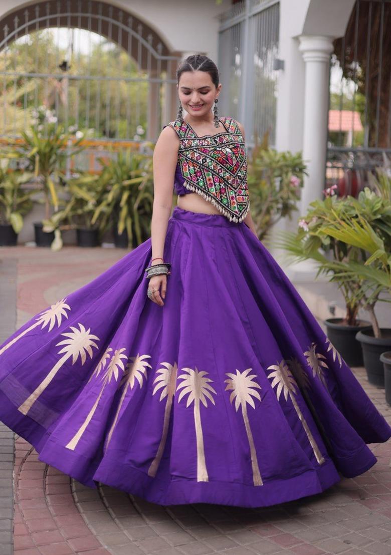 Purple Embroidered Roman Lehenga Set - Indya